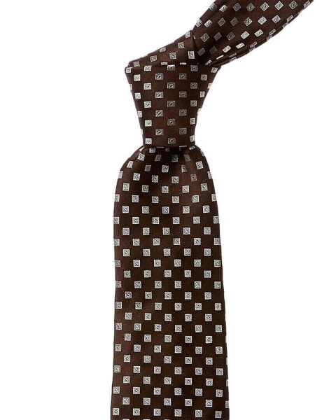 Canali Brown Squared Silk Tie Men's Brown Os