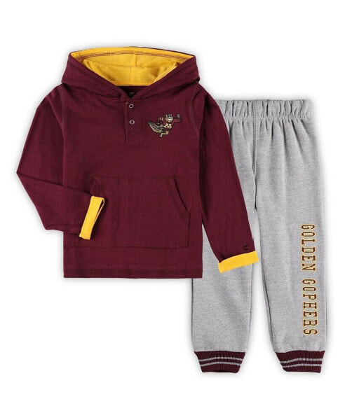 Toddler Boys Maroon and Heathered Gray Minnesota Golden Gophers Poppies Pullover Hoodie and Sweatpants Set