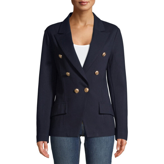 Attitude Unknown Double Breasted Blazer Women's Medium Blue Metallic Buttons