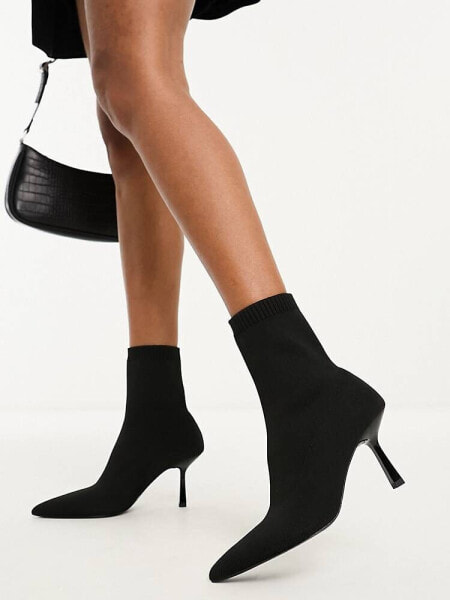 ASOS DESIGN Rosetta kitten heel sock boots in black