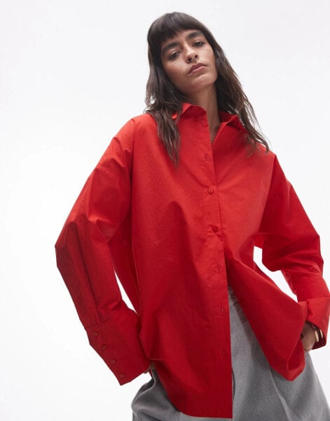 Topshop oversized poplin shirt in red