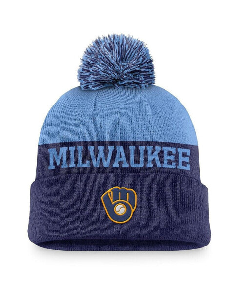 Men's Royal Milwaukee Brewers Rewind Peak Cuffed Knit Hat with Pom