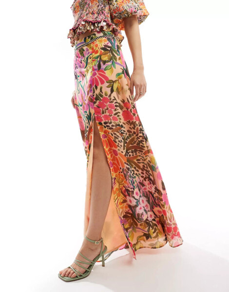 Hope & Ivy maxi skirt with thigh split in floral co-ord