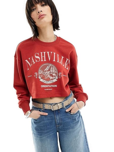 Urban Revivo nashville collegiate cropped sweat in red