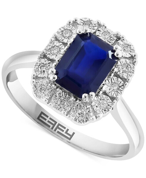 EFFY® Sapphire (1-1/2 ct. t.w.) & Diamond (1/10 ct. t.w.) Halo Ring in 14k White Gold