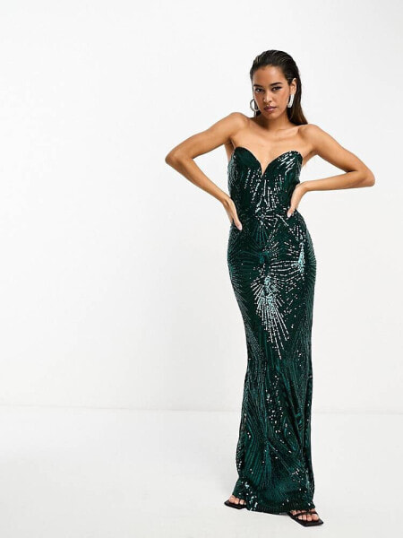 TFNC sequin bandeau maxi dress in emerald green