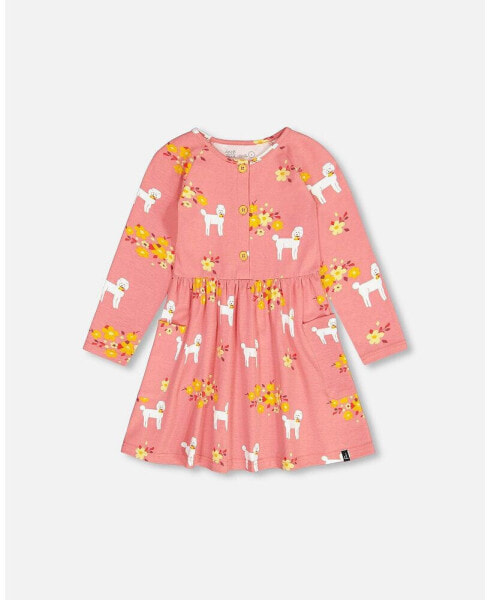 Girl Organic Jersey Dress With Pockets Pink Poodle Print - Child