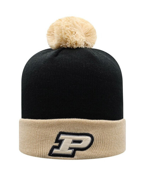 Men's Black, Gold Purdue Boilermakers Core 2-Tone Cuffed Knit Hat with Pom