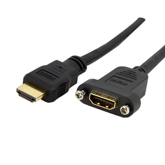 StarTech.com 3ft HDMI Female to Male Adapter - 4K High Speed Panel Mount HDMI Cable - 4K 30Hz UHD HDMI - 10.2 Gbps Bandwdith - 4K HDMI Female to HDMI Male - HDMI Panel Mount Connector Cable - 0.9 m - HDMI Type A (Standard) - HDMI Type A (Standard) - 3D - 10.2 Gbit/s -