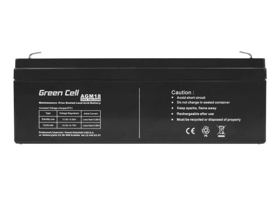 Green Cell AGM18 - 12 V - Black - 2.3 Ah - 5 year(s) - 2.1 A - 930 g