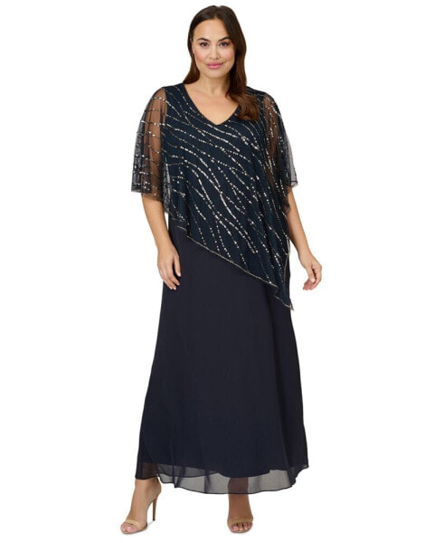 Plus Size Beaded Popover Gown