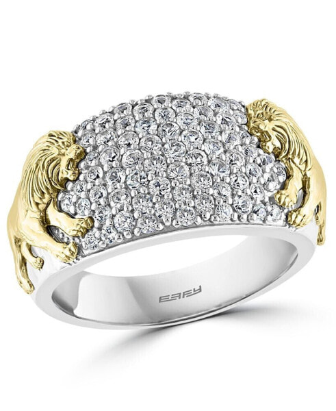 EFFY® Men's White Sapphire Lion Ring (1-3/8 ct. t.w.) in Sterling Silver & 14k Gold-Plate