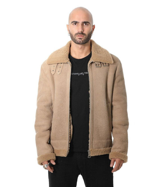 Men's Shearling RAF B3 Aviator Jacket, Washed Camel Curly Wool