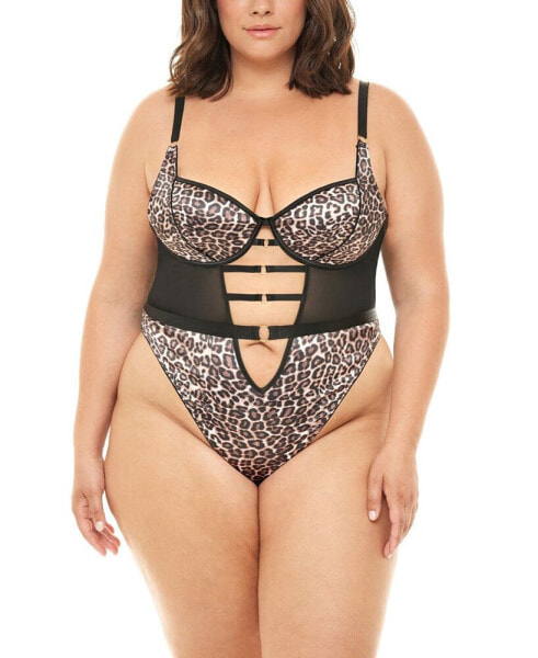 Plus Size Journee Leopard Print Molded Cup Underwire Teddy