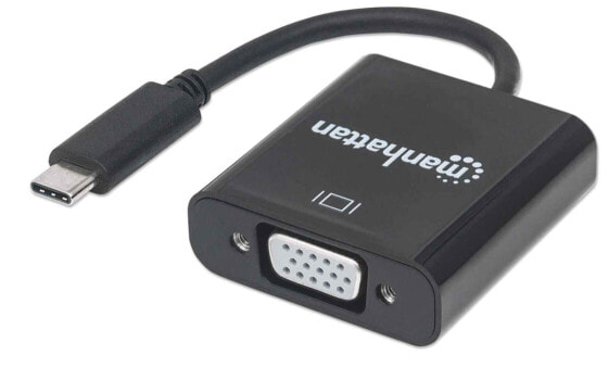 Manhattan USB-C to VGA Converter Cable - 1080p@60Hz - Black - 8cm - Equivalent to CDP2HD - Male to Female - Lifetime Warranty - Blister - 3.2 Gen 1 (3.1 Gen 1) - USB Type-C - VGA (D-Sub) output - 1920 x 1200 pixels