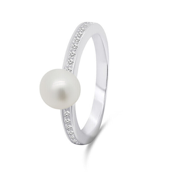 Elegant silver ring with real pearl RI055W