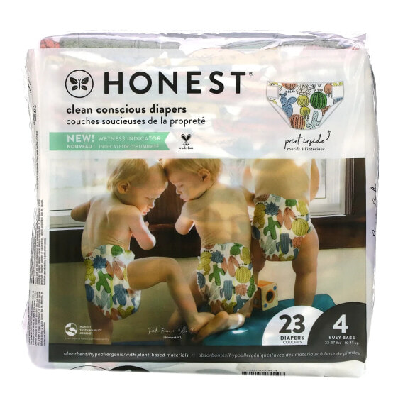 The Honest Company, Honest, подгузники, размер 4, 10–16,7 кг (22–37 фунтов), кактус, 23 подгузника