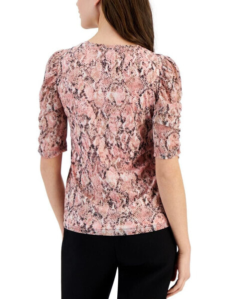 Women's Abstract-Print Puffed-Sleeve Top