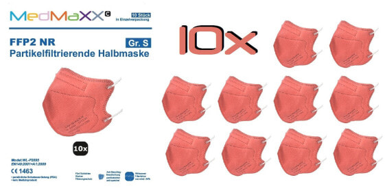 10x MedMaXX FFP2 NR Maske Größe S, auch für Kinder geeignet, CORAL