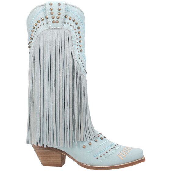 Dingo Gypsy Studded Fringe Snip Toe Cowboy Womens Blue Casual Boots DI737-400