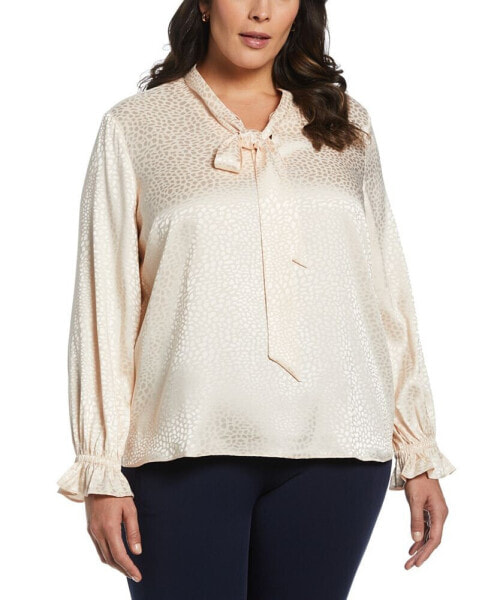 Plus Size Tie Front Long Sleeve Blouse