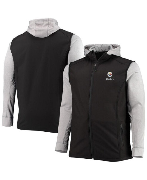 Men's Black and Gray Pittsburgh Steelers Big and Tall Alpha Full-Zip Hoodie Jacket