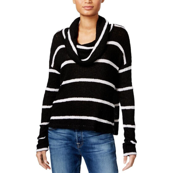 Chelsea Sky Women's Cowl Neck Striped Sweater Black White XL