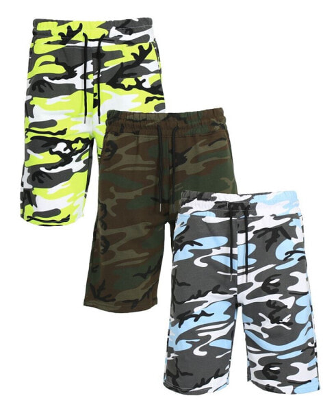 Men's Camo Printed French Terry Shorts, Pack of 3