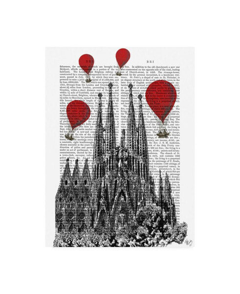 Fab Funky Sagrada Familia and Red Hot Air Balloons Canvas Art - 19.5" x 26"