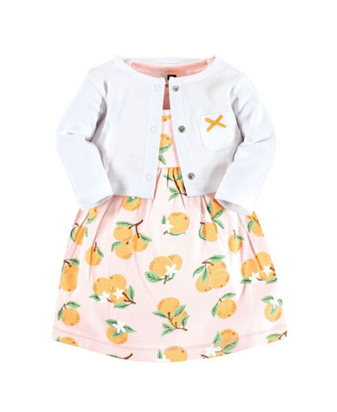 Toddler Girls Cotton Dress and Cardigan 2pcSet, Citrus Orange
