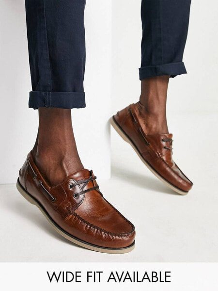 ASOS DESIGN boat shoes in brown leather with gum sole