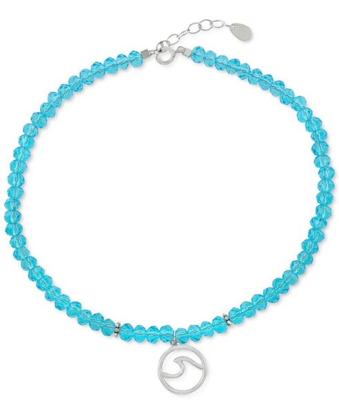 Blue Crystal Bead Wave Charm Ankle Bracelet in Sterling Silver, Created for Macy's