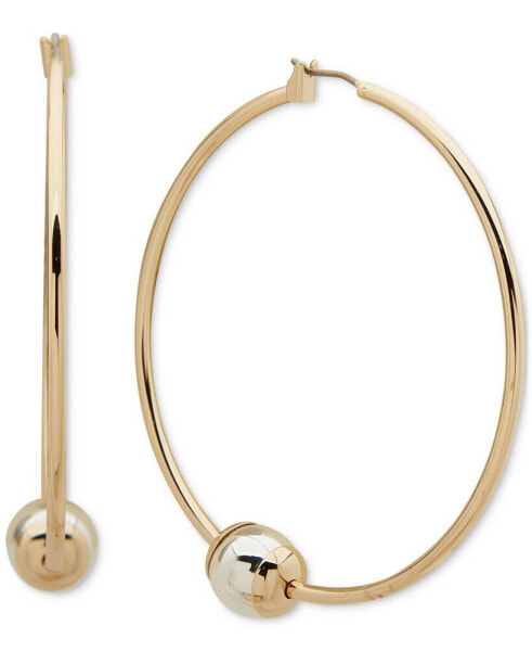 Two-Tone Large Bead Hoop Earrings, 2.03"