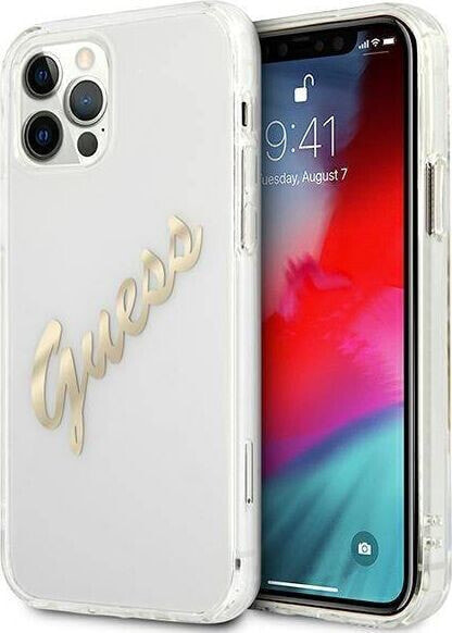 Guess Guess GUHCP12MKTRSVGO iPhone 12/12 Pro 6,1" Transparent hardcase Vintage Script Gold