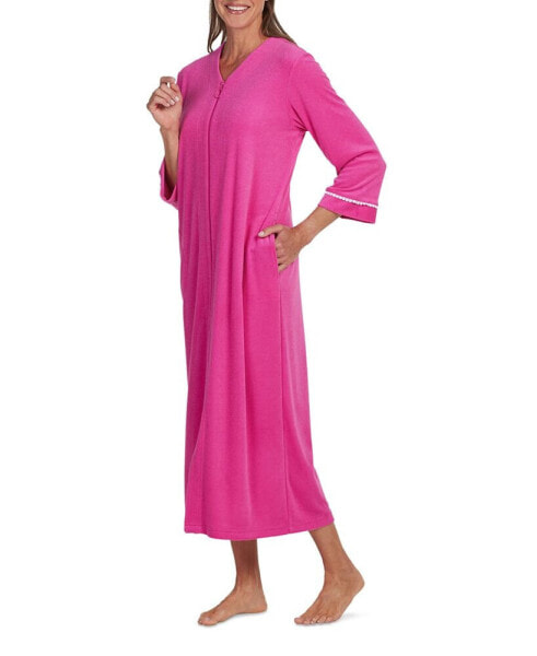 Women's Solid-Color Long-Sleeve Zip Robe