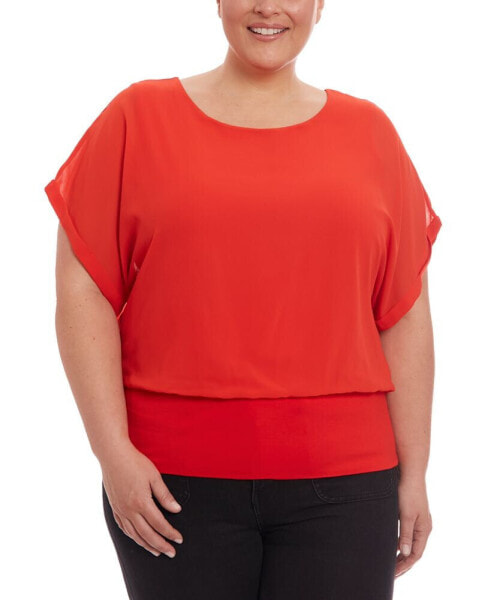 Plus Size Mixed Media Dolman Sleeve Top