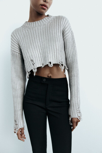 Cropped foil knit sweater