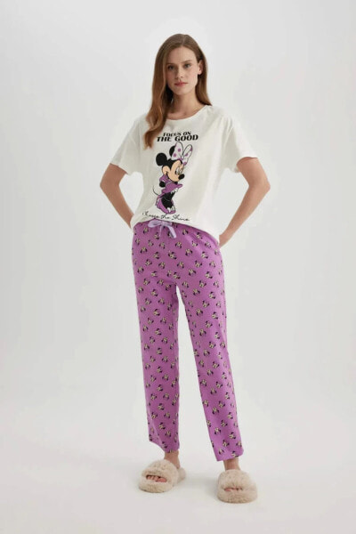 Fall in Love Disney Mickey & Minnie Regular Fit Kısa Kollu Pijama Takımı