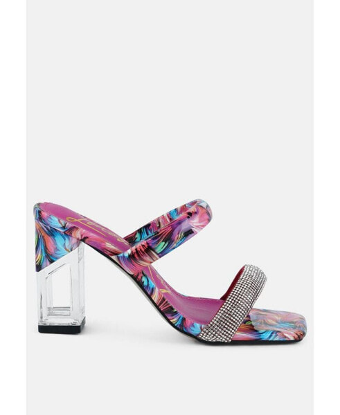 Krypton Marble Print Clear Block Heel Sandals