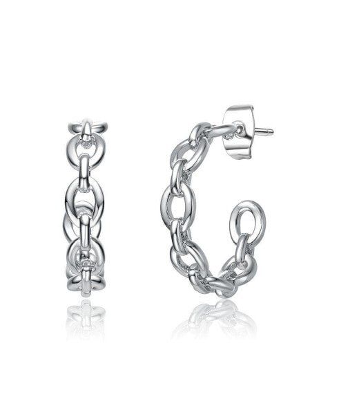 Sterling Silver Modern Chain Link C-Hoop Earrings