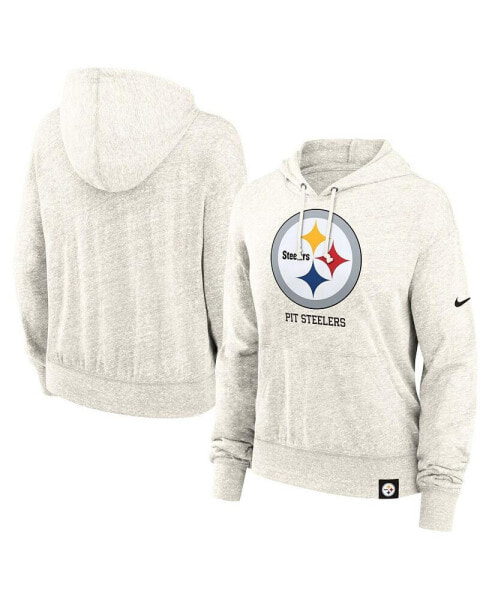 Women's Cream Pittsburgh Steelers Gym Vintage-like Logo Pullover Hoodie