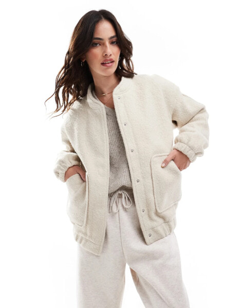 Vero Moda slouchy textured bomber jacket in oatmeal