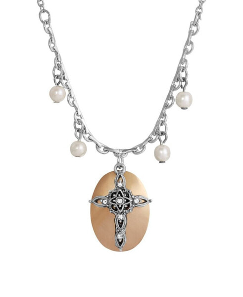 Imitation Pearl Crystal Cross Pendant Necklace