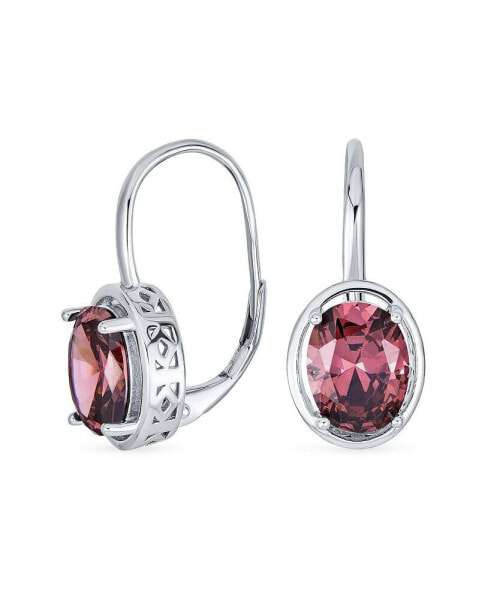 AAA Cubic Zirconia Simulated Purple Pink Alexandrite Birthstone 3.60 Ct. Oval 9X7MM CZ Sterling Silver Filigree Style Dangle Drop Earrings Lever Back