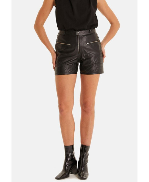 Women's Leather Fashion Short, Black