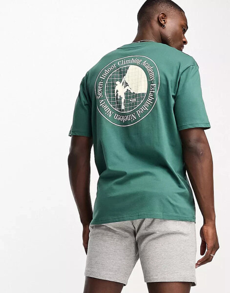 Selected Homme cotton mix oversized t-shirt with outdoor back print in green