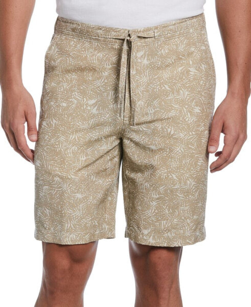 Men's Tonal Tropical-Print Linen Blend 9" Drawstring Shorts