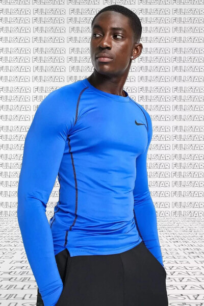 Pro Dri Fit Men's Tight Fit Top Slim Fit Uzun Kollu Sweatshirt Body Sax Mavi