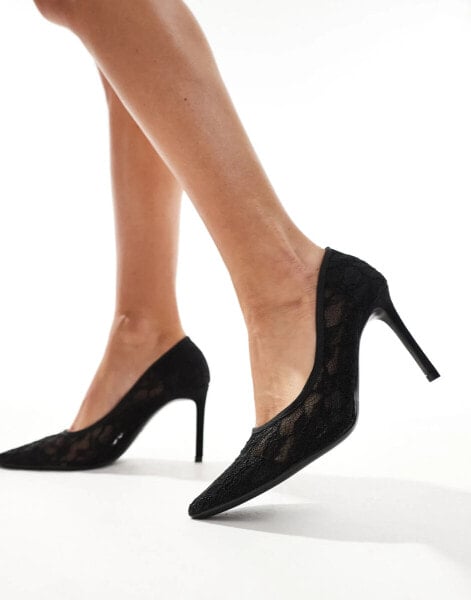 SEQWL pointed court shoes with stiletto heel in black lace