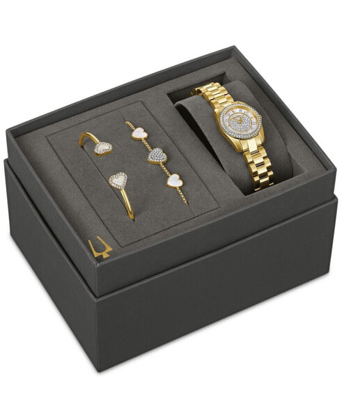 Women's Classic Crystal Gold-Tone Stainless Steel Bracelet Watch 24mm Gift Set